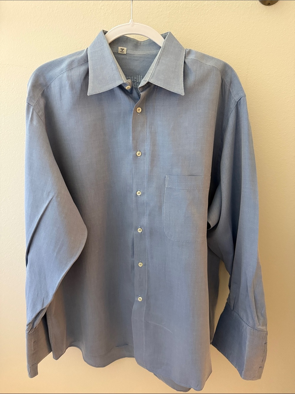 Fratelli  Moda Men's Medium Blue Button-Up Dress Shirt 16-41 32-33 made in Italy